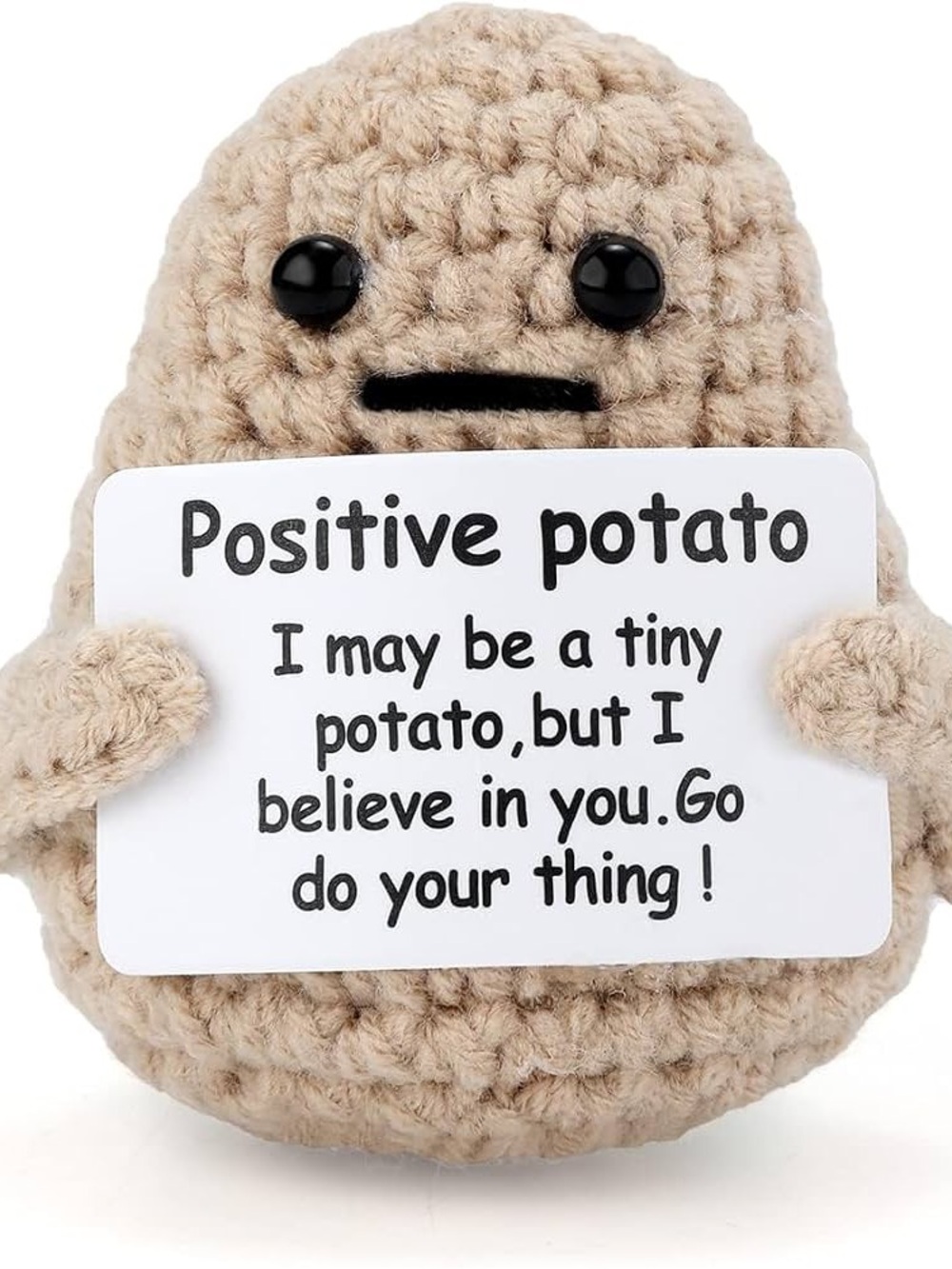 Positive Potato Plush Holding Encouragement Sign - Beige